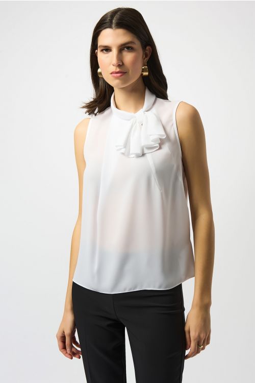 Joseph Ribkoff Off-White Sleeveless Top With Bow Collar Style 251115