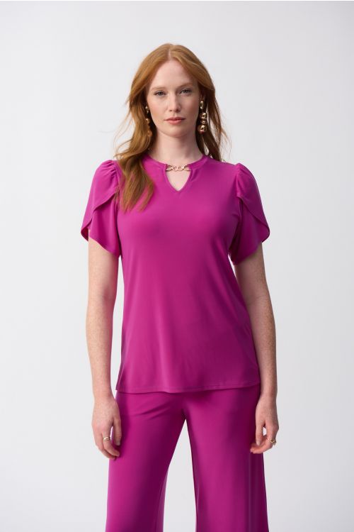 Joseph Ribkoff Purple Orchid Silky Knit Short Sleeve Straight Top Style 251121.