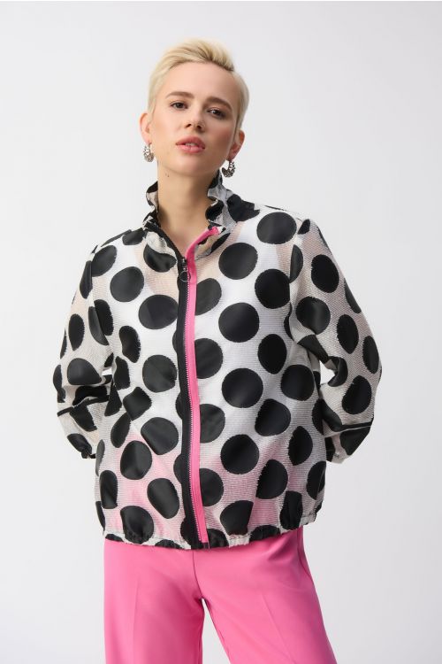 Joseph Ribkoff White/Black Jacquard Dot Boxy Jacket Style 251123.