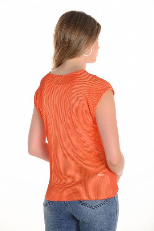 Frank Lyman Orange Ribbed Crew Neck Top Style 251123