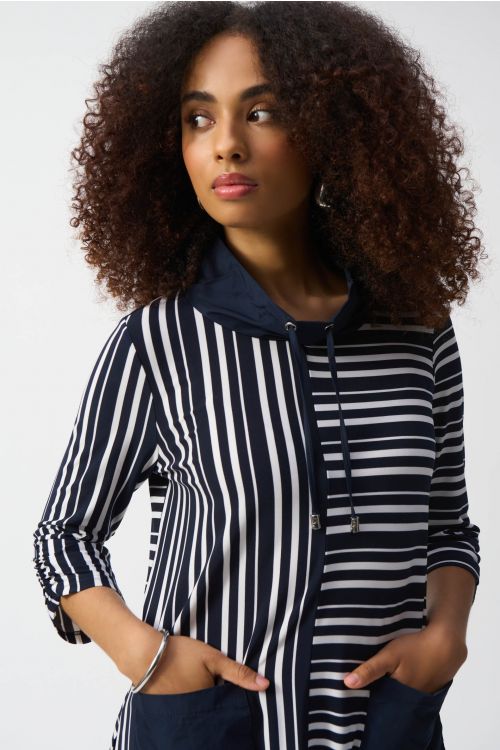 Joseph Ribkoff Vanilla/Midnight Blue Stripe Print Boxy Tunic Style 251126