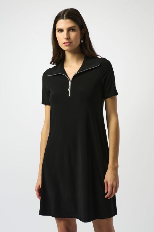 Joseph Ribkoff Black Zipped Collar Trapeze Dress Style 251145