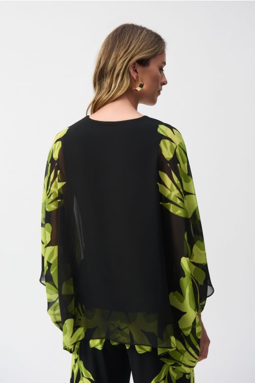 Joseph Ribkoff Black/Multi Chiffon And Silky Knit Floral Poncho Top Style 251147.