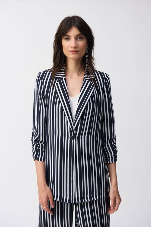 Joseph Ribkoff Midnight Blue Stripe Print Boxy Blazer Style 251155