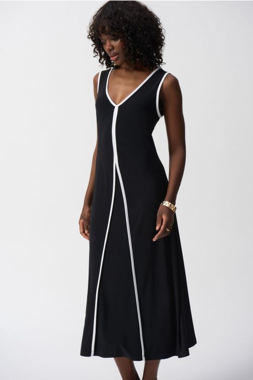 Joseph Ribkoff Black/Off-White Sleeveless A-Line Dress Style 251156