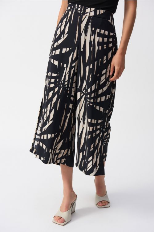 Joseph Ribkoff Black/Multi Tropical Print Culotte Pants Style 251159