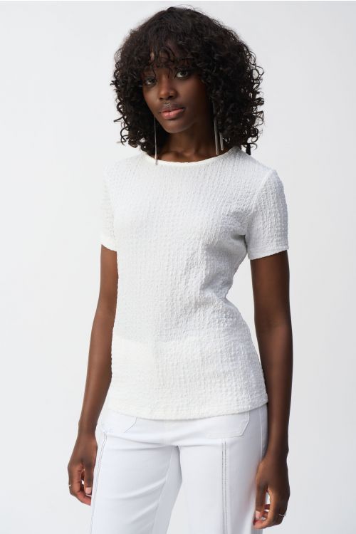 Joseph Ribkoff Vanilla Puckered Knit Fitted Top Style 251167.