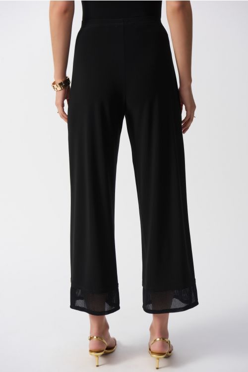 Joseph Ribkoff Black Silky Knit Culotte Pants With Mesh Detail Style 251187.