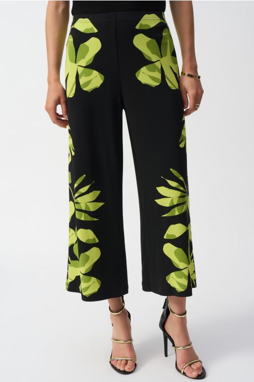 Joseph Ribkoff Black/Multi Silky Knit Floral Print Culotte Pants Style 251189.