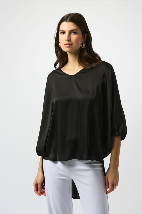 Joseph Ribkoff Black Satin High-Low Boxy Top Style 251191