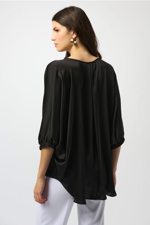 Joseph Ribkoff Black Satin High-Low Boxy Top Style 251191