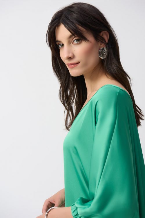 Joseph Ribkoff Garden Green Satin High-Low Boxy Top Style 251191.