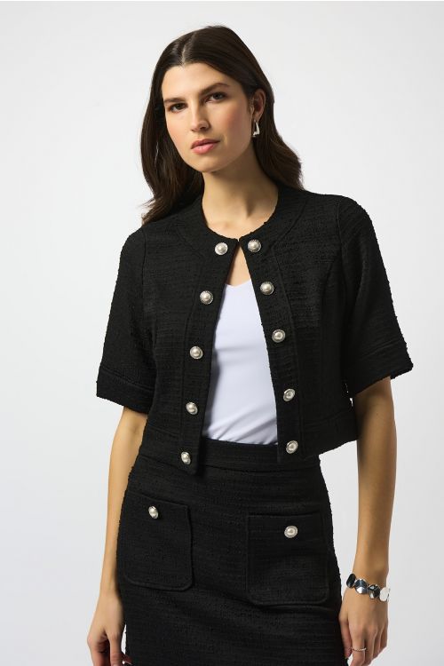 Joseph Ribkoff Black Bouclé Cropped Jacket Style 251196