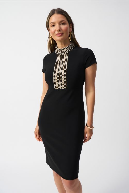 Joseph Ribkoff Black Shift Dress With Lace Detail Style 251199