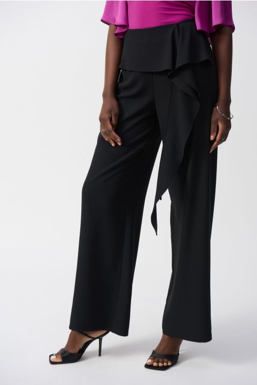 Joseph Ribkoff Black Woven Wide Leg Pants With Front Tie Style 251211.