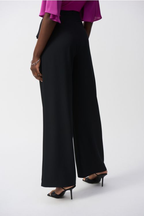 Joseph Ribkoff Black Woven Wide Leg Pants With Front Tie Style 251211.