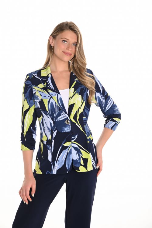 Frank Lyman Navy/Lime Leaf Print Fitted Blazer Style 251212