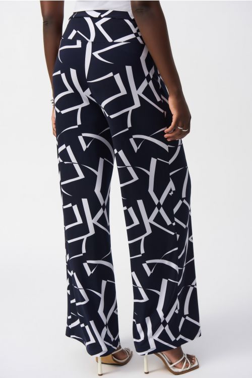 Joseph Ribkoff Midnight Blue/Vanilla Geometric Print Wide Leg Pants Style 251216