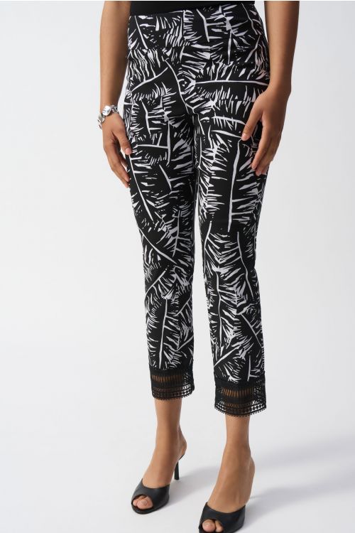 Joseph Ribkoff Black/White Tropical Print Pull-On Pants Style 251218