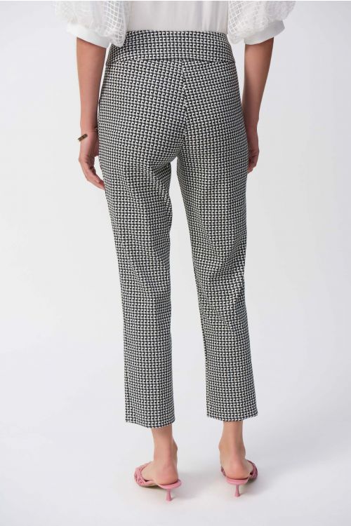 Joseph Ribkoff White/Black Geometric Jacquard Crop Pull-on Pants Style 251220