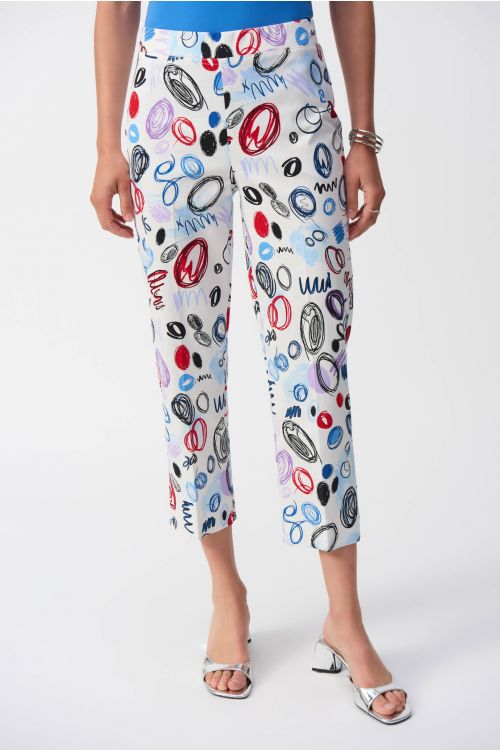 Joseph Ribkoff Vanilla/Multi Abstract Print Crop Pants Style 251221