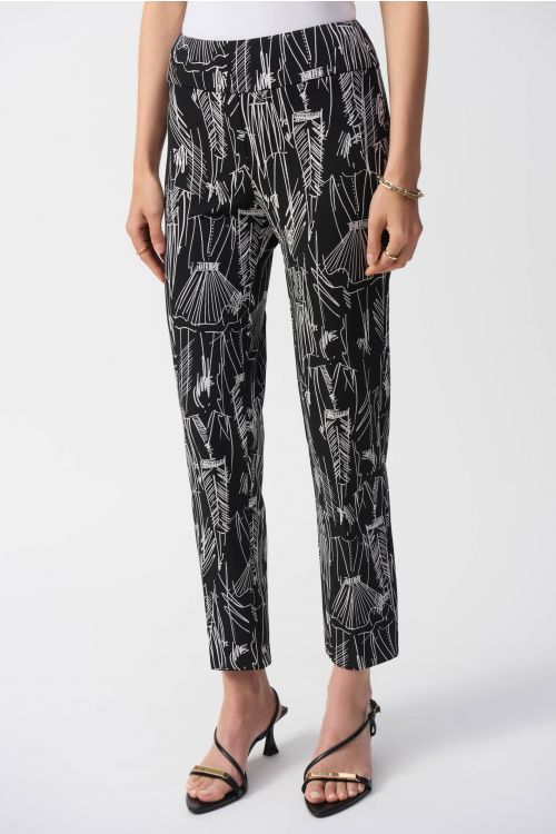 Joseph Ribkoff Black/Vanilla Conversational Print Crop Pants Style 251224
