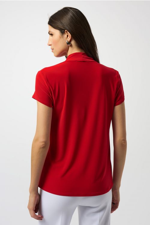 Joseph Ribkoff Radiant Red Silky Knit Draped Neckline Straight Top Style 251230