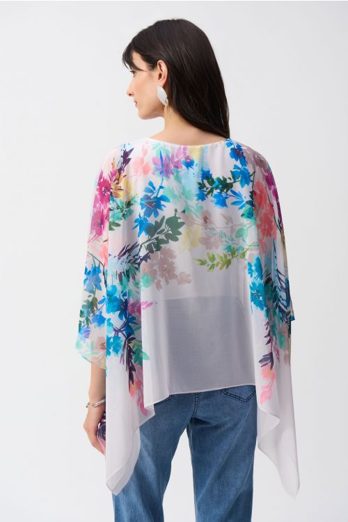 Joseph Ribkoff Off-White/Multi Chiffon Floral Print Poncho Top Style 251238