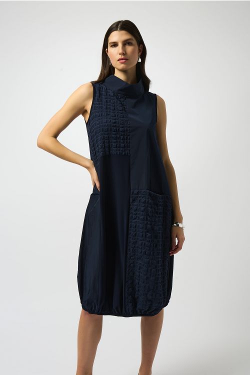 Joseph Ribkoff Midnight Blue Bubble Jacquard Sleeveless Cocoon Dress Style 251244