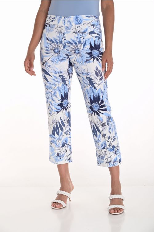 Frank Lyman White/Blue Floral Print Cropped Pants Style 251244