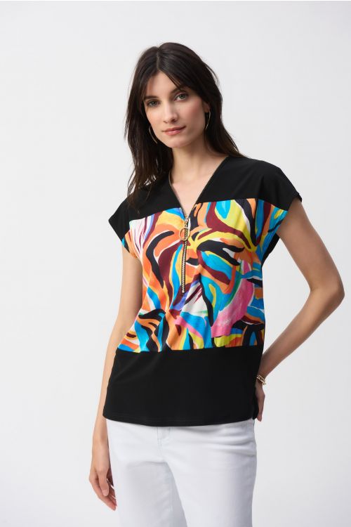 Joseph Ribkoff Black/Multi Abstract Boxy Top Style 251248