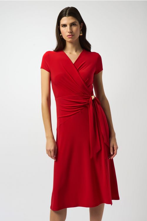 Joseph Ribkoff Radiant Red Flowy Wrap Dress Style 251250