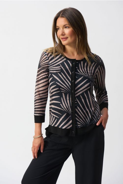 Joseph Ribkoff Black/Dune Jacquard Tropical Print Jacket and Cami Set Style 251260.