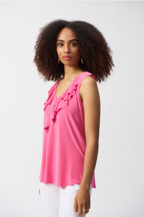 Joseph Ribkoff Bubble Gum Sleeveless Tunic with Ruffles Style 251287