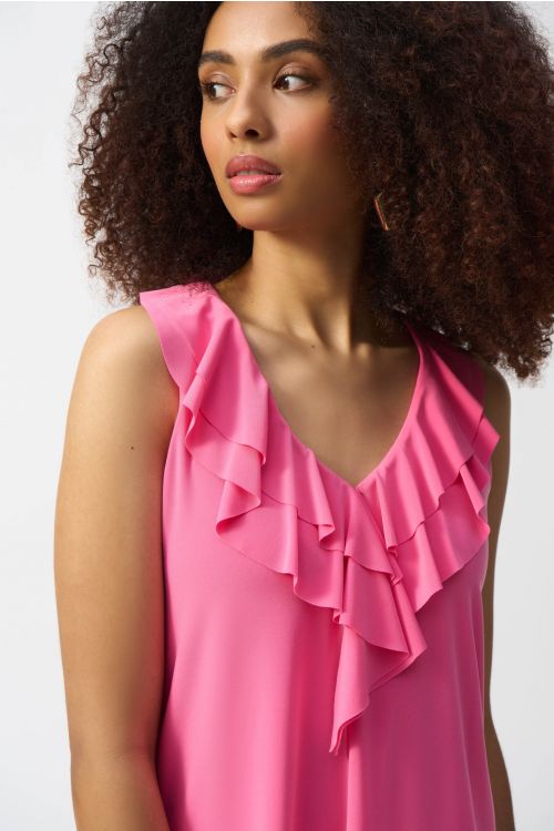 Joseph Ribkoff Bubble Gum Sleeveless Tunic with Ruffles Style 251287