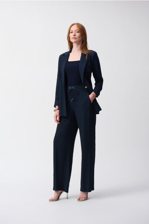 Joseph Ribkoff Midnight Blue Seersucker Wide Leg Pull-On Pants Style 251293