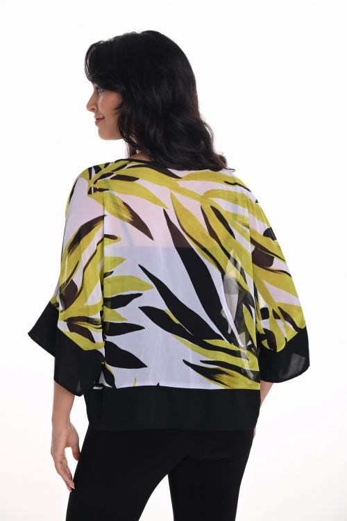 Frank Lyman Chartreuse/Black Leaf Print Top Style 251323