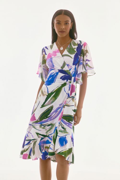 Joseph Ribkoff Off-White/Multi Floral Print Wrap Dress Style 251707