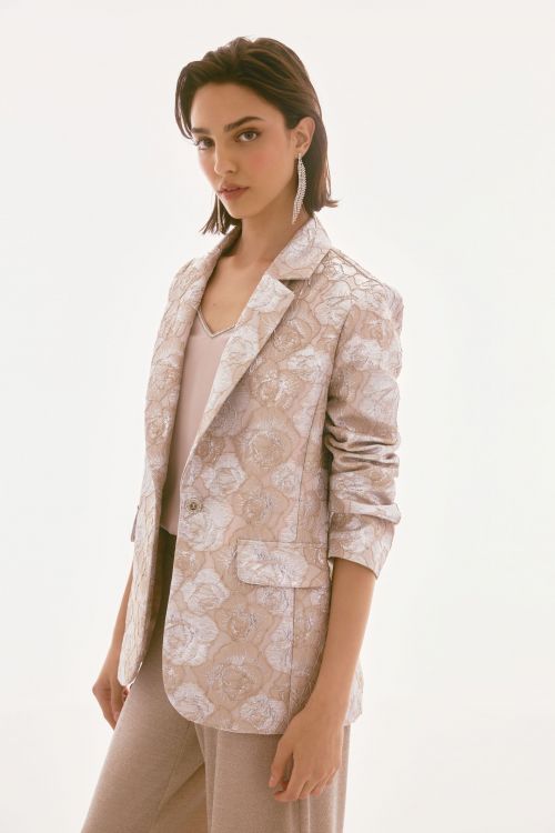 Joseph Ribkoff Beige/Silver Floral Print Blazer Style 251729