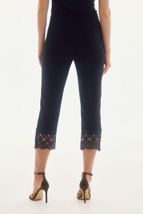 Joseph Ribkoff Midnight Blue Crop Pants with Lace Hem Style 251736