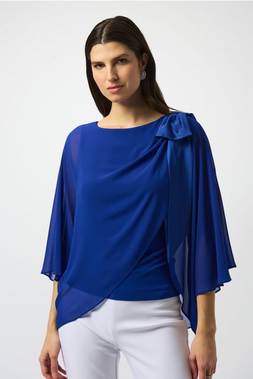 Joseph Ribkoff Royal Sapphire Chiffon and Silky Knit Poncho Top Style 251739