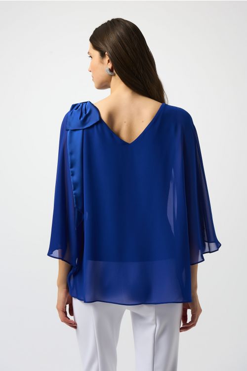 Joseph Ribkoff Royal Sapphire Chiffon and Silky Knit Poncho Top Style 251739