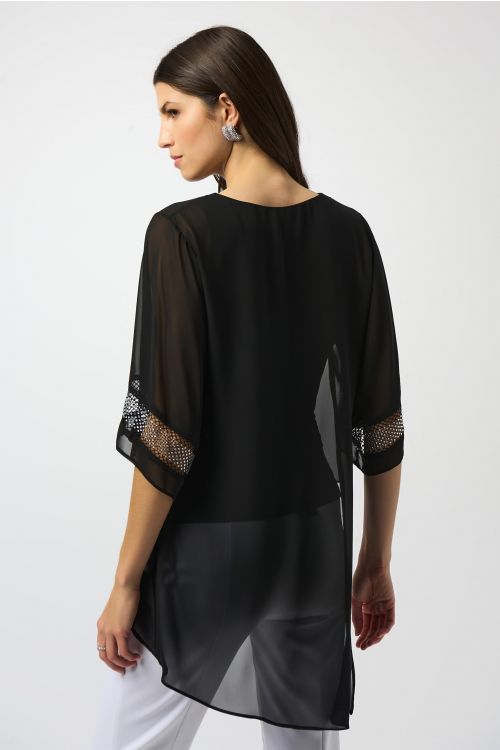 Joseph Ribkoff Black Chiffon Asymmetrical Layered Top Style 251740