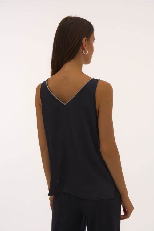 Joseph Ribkoff Midnight Blue Sleeveless Top with Rhinestone Trim Style 251741