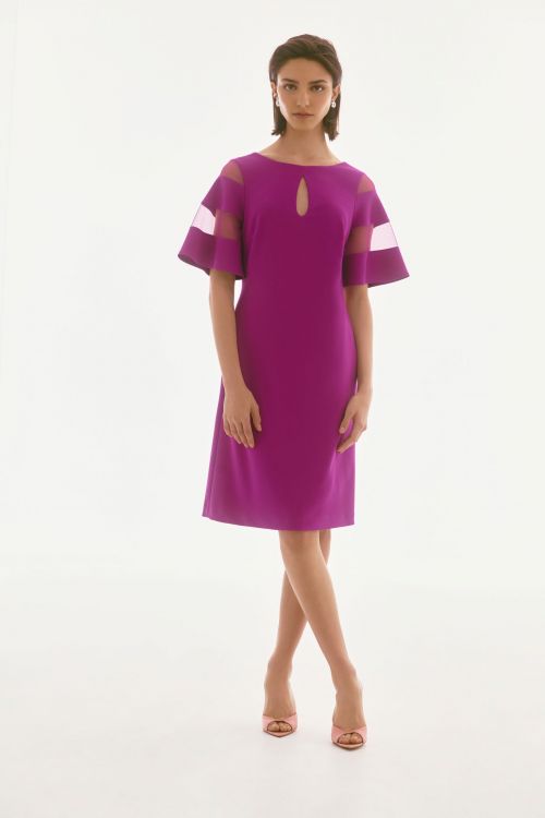 Joseph Ribkoff Purple Orchid A-Line Dress With Mesh Inserts Style 251782