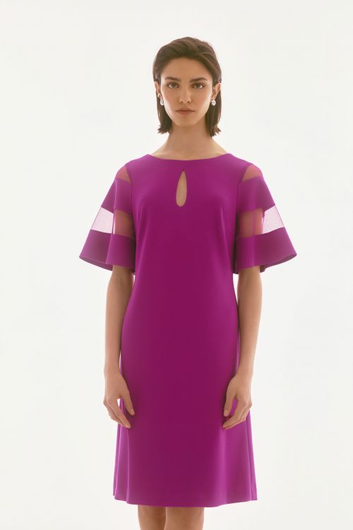 Joseph Ribkoff Purple Orchid A-Line Dress With Mesh Inserts Style 251782