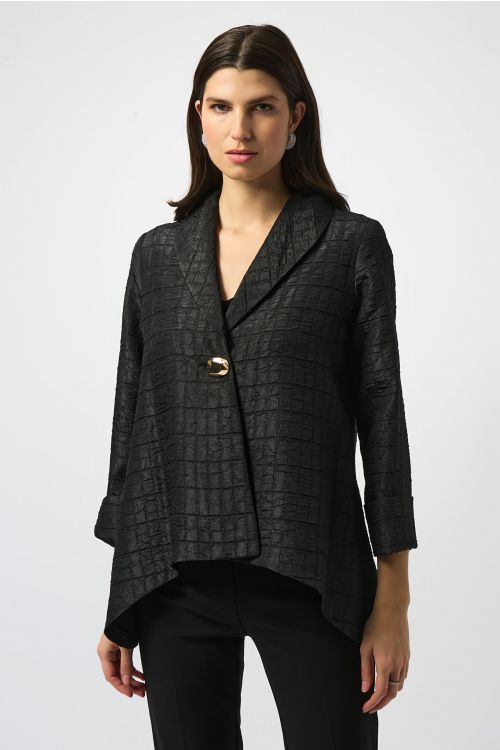 Joseph Ribkoff Black Textured Jacquard Trapeze Jacket Style 251783