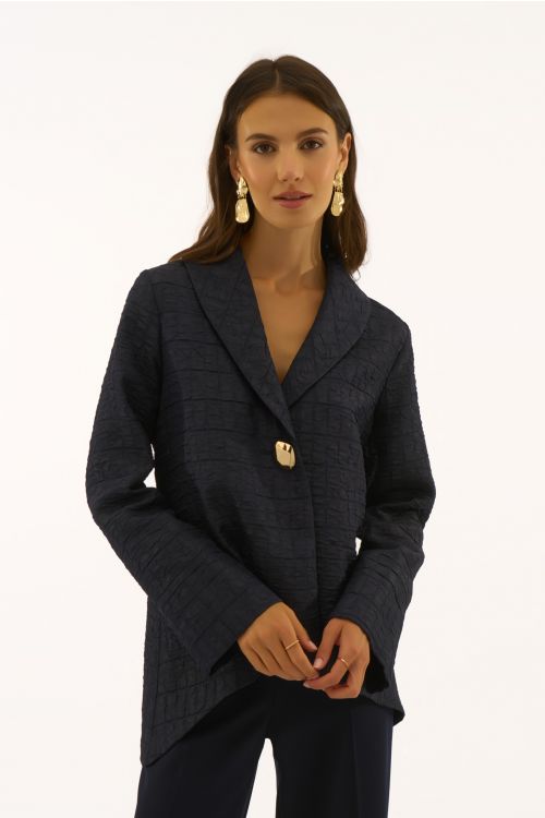 Joseph Ribkoff Midnight Blue Textured Trapeze Jacket Style 251783