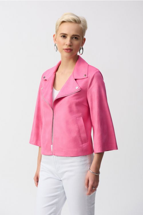 Joseph Ribkoff Bubble Gum Foiled Faux Suede Swing Jacket Style 251908.