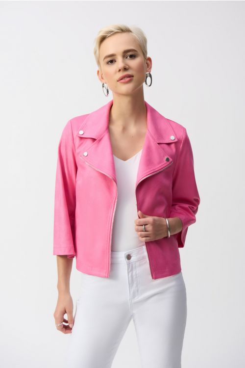 Joseph Ribkoff Bubble Gum Foiled Faux Suede Swing Jacket Style 251908.